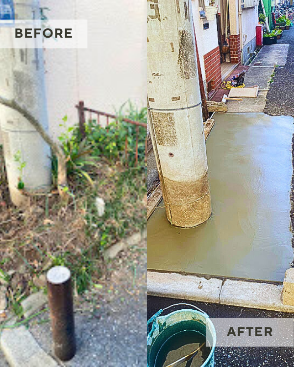 雑草撤去と土間コンクリート工事で通路をすっきり整えた外構リフォーム事例｜東大阪市
