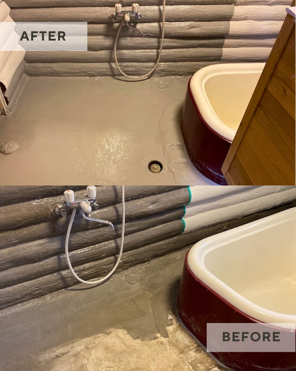 お風呂床の防水工事で安心して使える浴室に|ログハウス住宅の施工事例